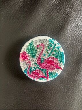 Hand Crafted Rhinestone Embellished Flamingo Compact Mirror  (sealed)